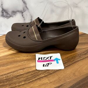 Crocs Womens Juneau Brown Band Comfort Loafer Mary Jane Slip On Ballet Flat Sz 7